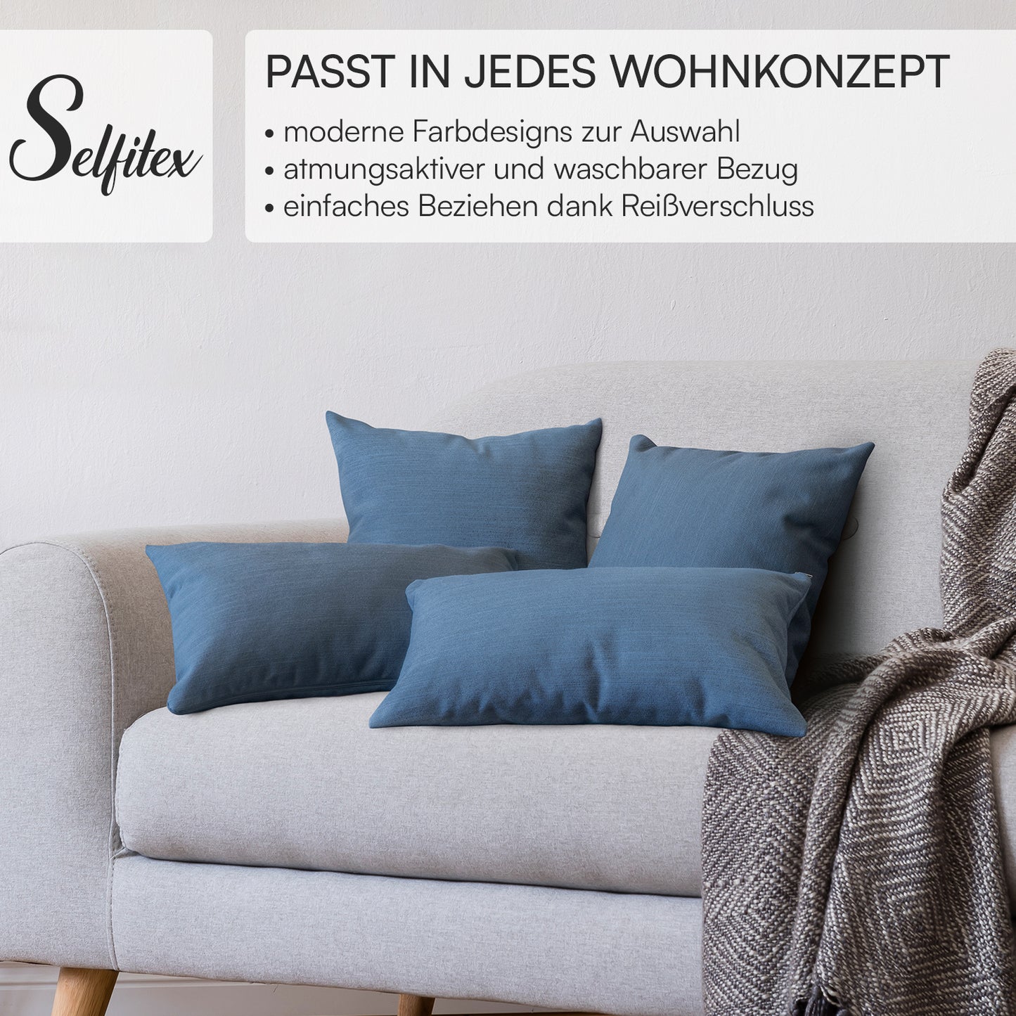 4er Set Sofakissen, 40 x 40 cm und 30 x 50 cm, Polsterstoff mit Pastelltönen inkl. Füllkissen (Anthrazit)