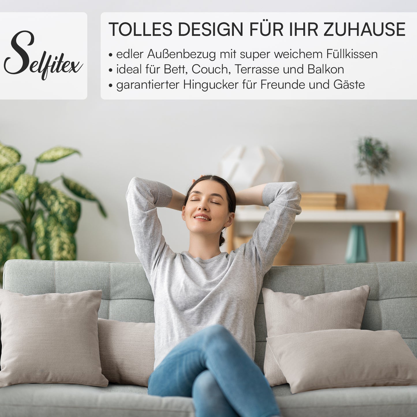 4er Set Sofakissen, 40 x 40 cm und 30 x 50 cm, Polsterstoff mit Pastelltönen inkl. Füllkissen (Beige)