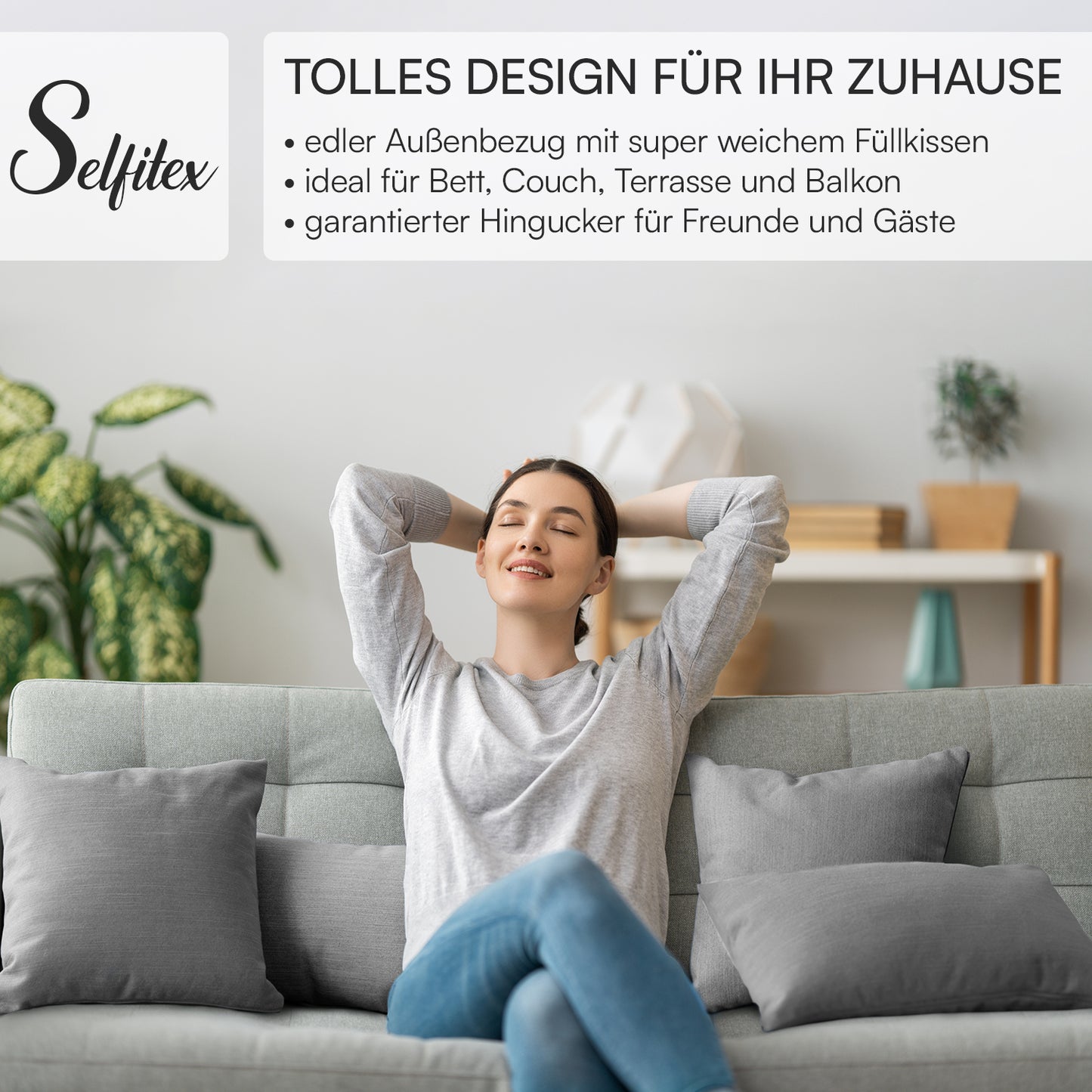 4er Set Sofakissen, 40 x 40 cm und 30 x 50 cm, Polsterstoff mit Pastelltönen inkl. Füllkissen (Grau)