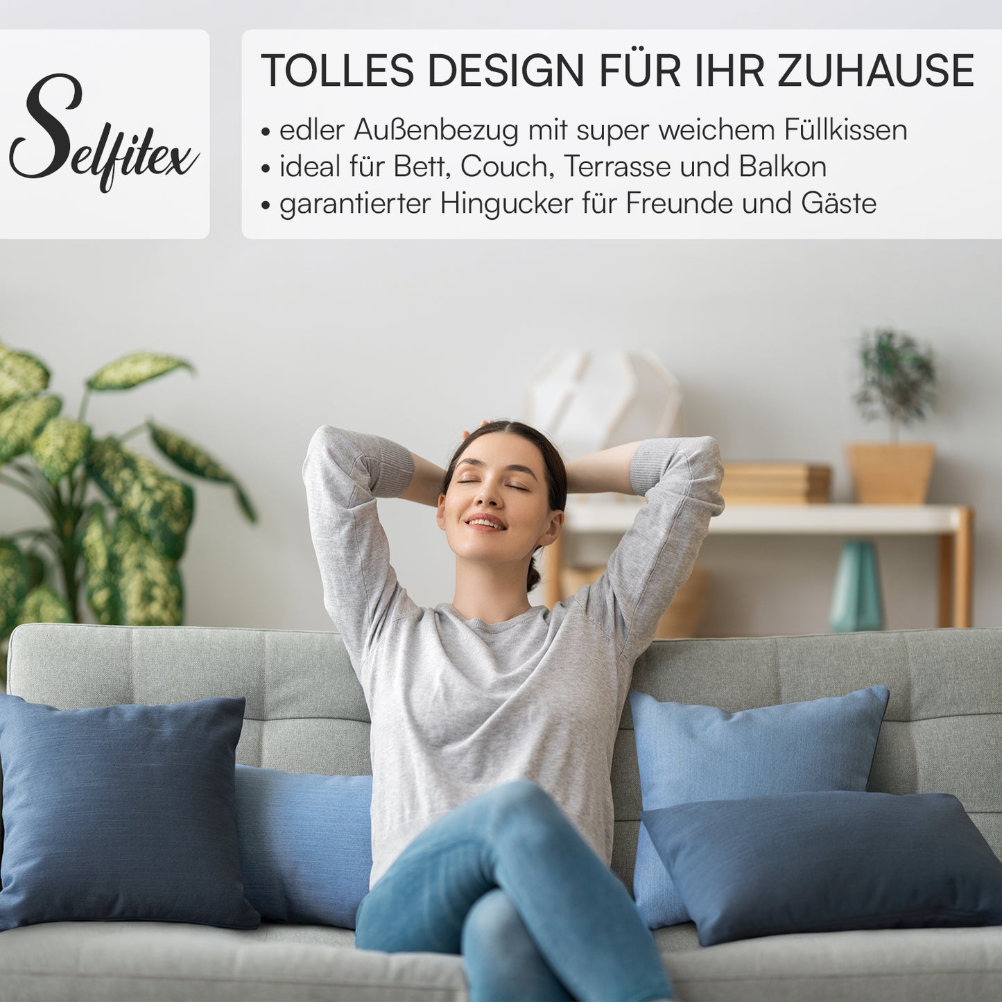 4er Set Sofakissen, 40 x 40 cm und 30 x 50 cm, Polsterstoff mit Pastelltönen inkl. Füllkissen (Blau/Anthrazit)