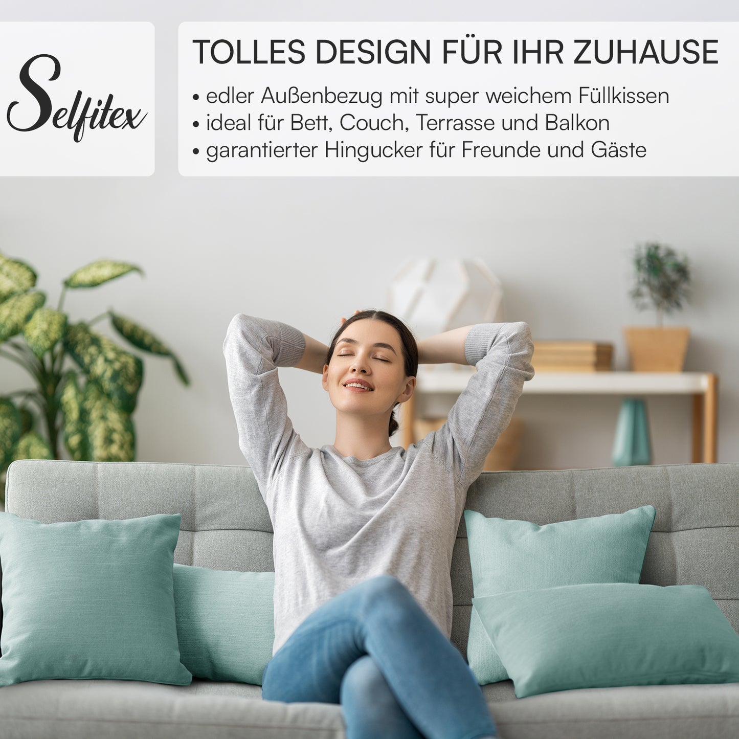 4er Set Sofakissen, 40 x 40 cm und 30 x 50 cm, Polsterstoff mit Pastelltönen inkl. Füllkissen (Türkis)