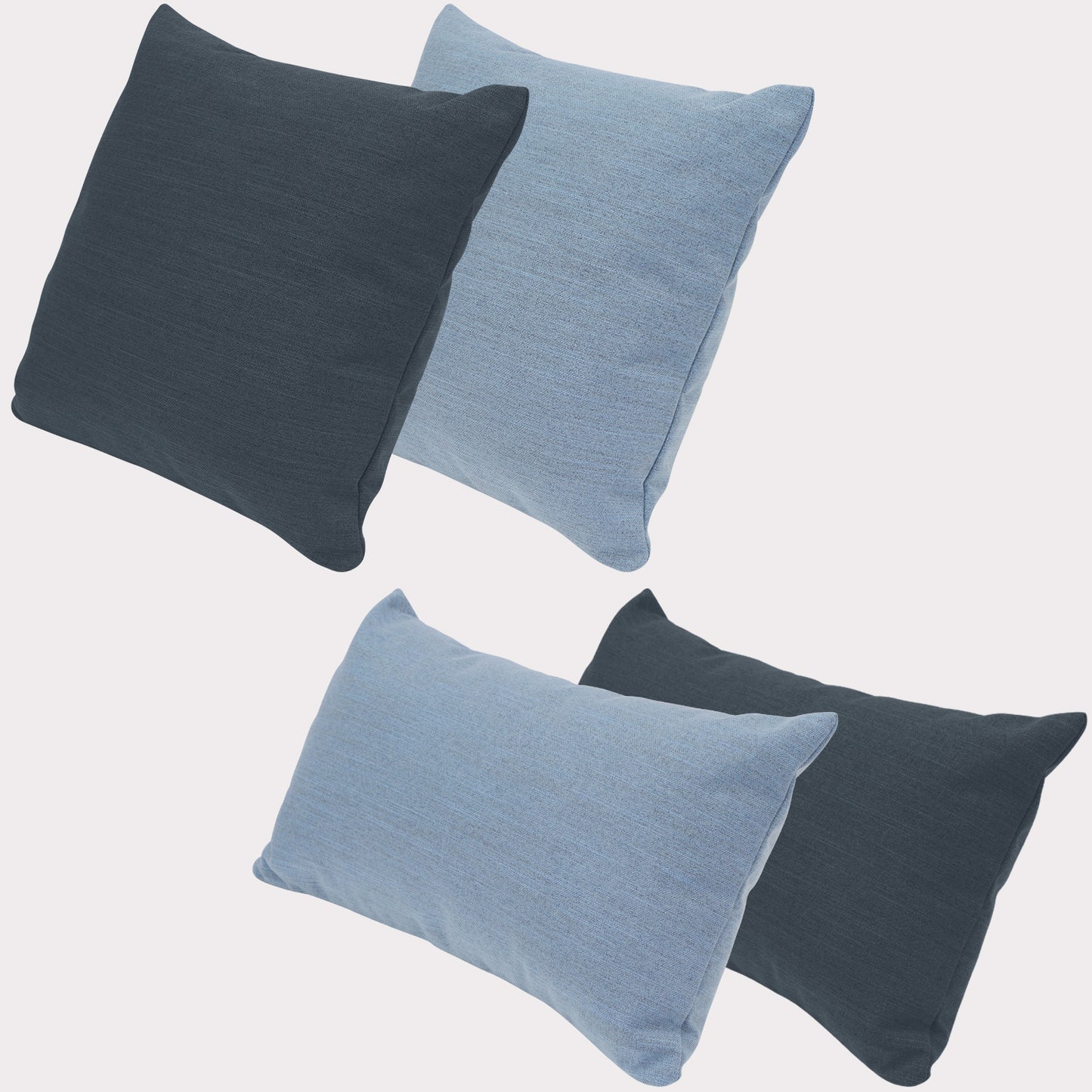 4er Set Sofakissen, 40 x 40 cm und 30 x 50 cm, Polsterstoff mit Pastelltönen inkl. Füllkissen (Blau/Anthrazit)