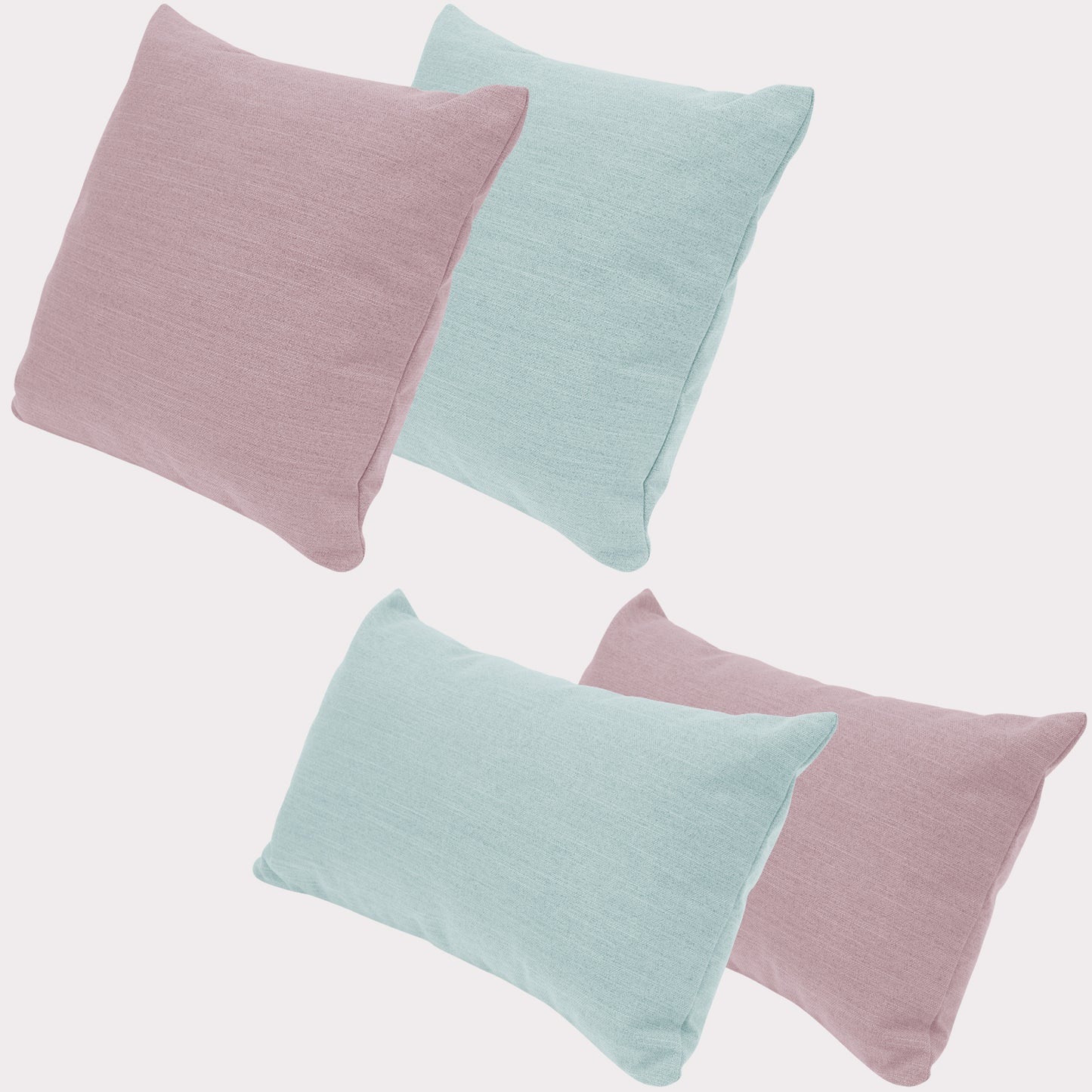 4er Set Sofakissen, 40 x 40 cm und 30 x 50 cm, Polsterstoff mit Pastelltönen inkl. Füllkissen (Türkis/Rosé)