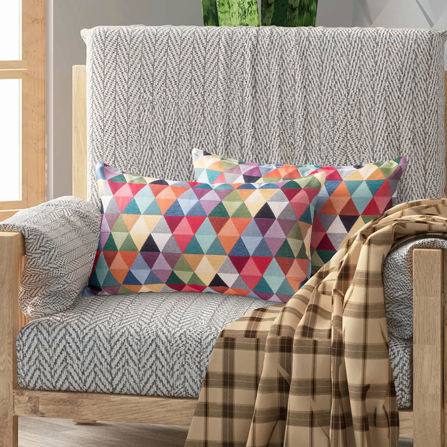 2er Set 30 x 50 cm, bunte Sofakissen mit tollem Trendmuster inkl. Füllkissen
